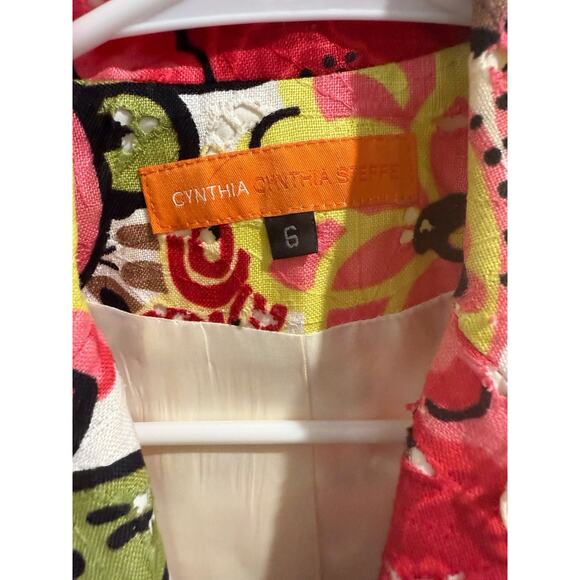 Cynthia Steffe Women's Blazer Linen Red Pink Floral Eyelet Size 6 - Picture 2 of 5